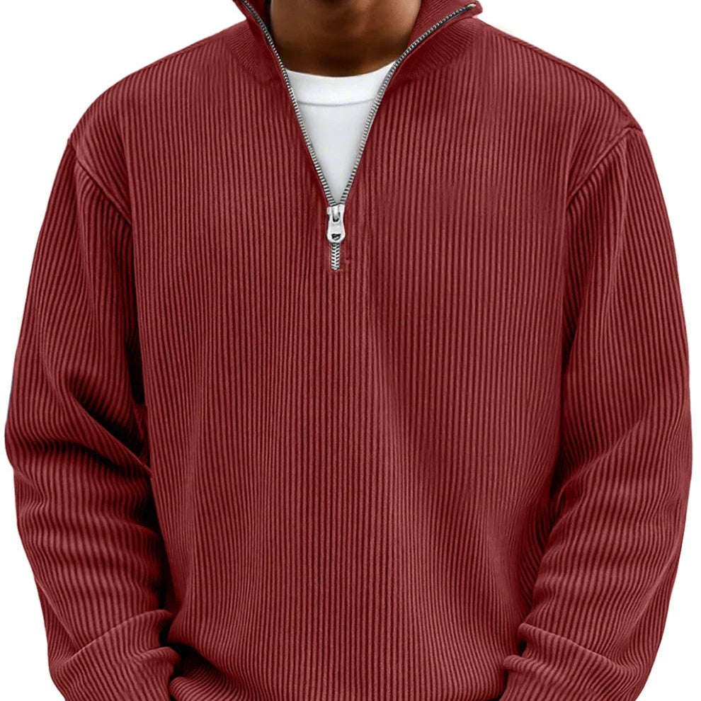 Comfortable Ribbed Knit Quarter Zip Sweater for Women with High Neck Long Sleeve Relaxed Oversized Style