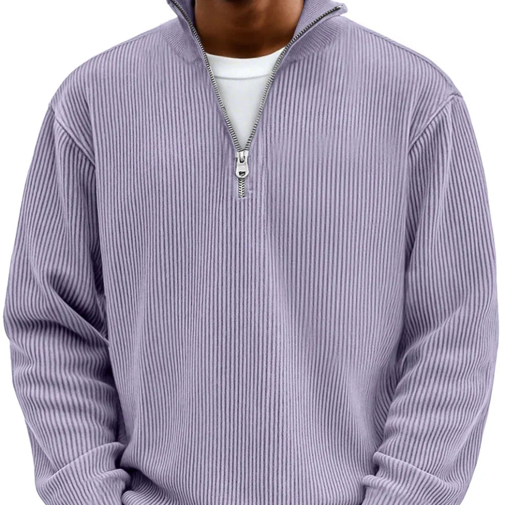 Comfortable Ribbed Knit Quarter Zip Sweater for Women with High Neck Long Sleeve Relaxed Oversized Style