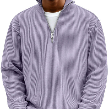 Comfortable Ribbed Knit Quarter Zip Sweater for Women with High Neck Long Sleeve Relaxed Oversized Style
