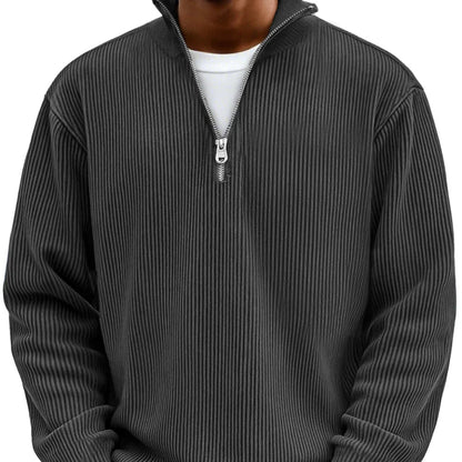 Comfortable Ribbed Knit Quarter Zip Sweater for Women with High Neck Long Sleeve Relaxed Oversized Style