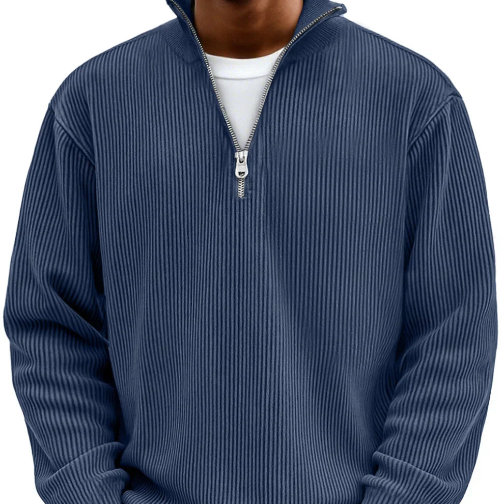 Comfortable Ribbed Knit Quarter Zip Sweater for Women with High Neck Long Sleeve Relaxed Oversized Style