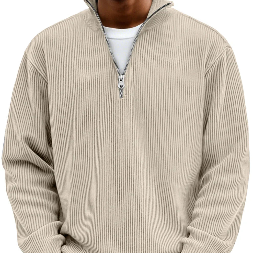 Comfortable Ribbed Knit Quarter Zip Sweater for Women with High Neck Long Sleeve Relaxed Oversized Style