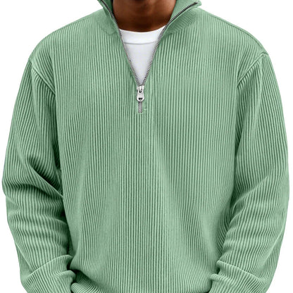 Comfortable Ribbed Knit Quarter Zip Sweater for Women with High Neck Long Sleeve Relaxed Oversized Style