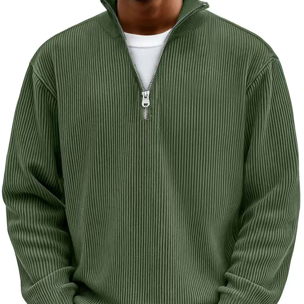 Comfortable Ribbed Knit Quarter Zip Sweater for Women with High Neck Long Sleeve Relaxed Oversized Style