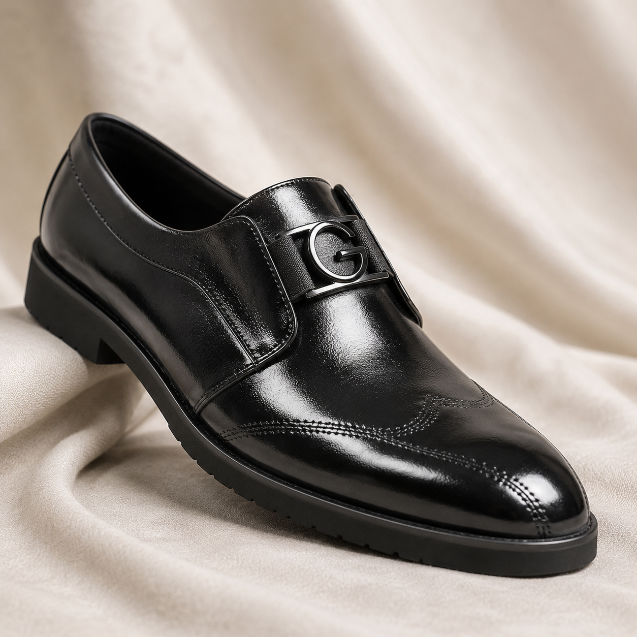 Elegant Leather Monk Strap Loafer for Women with Pointed Toe Wingtip Buckle Detail Style