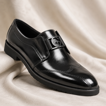Elegant Leather Monk Strap Loafer for Women with Pointed Toe Wingtip Buckle Detail Style