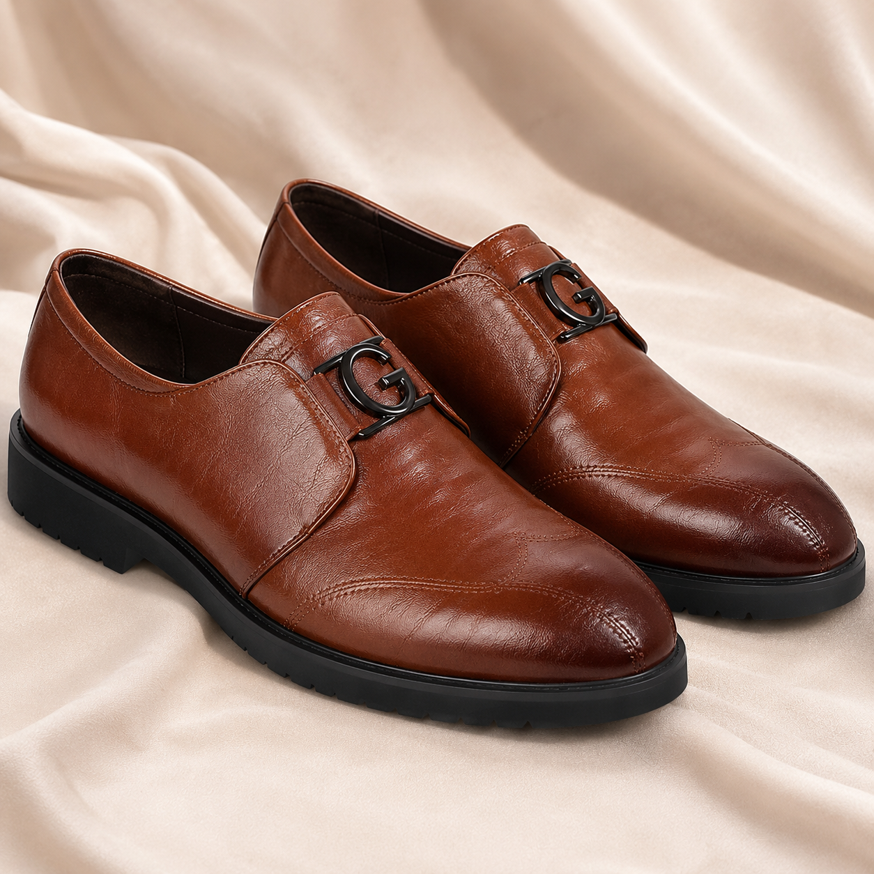 Elegant Leather Monk Strap Loafer for Women with Pointed Toe Wingtip Buckle Detail Style