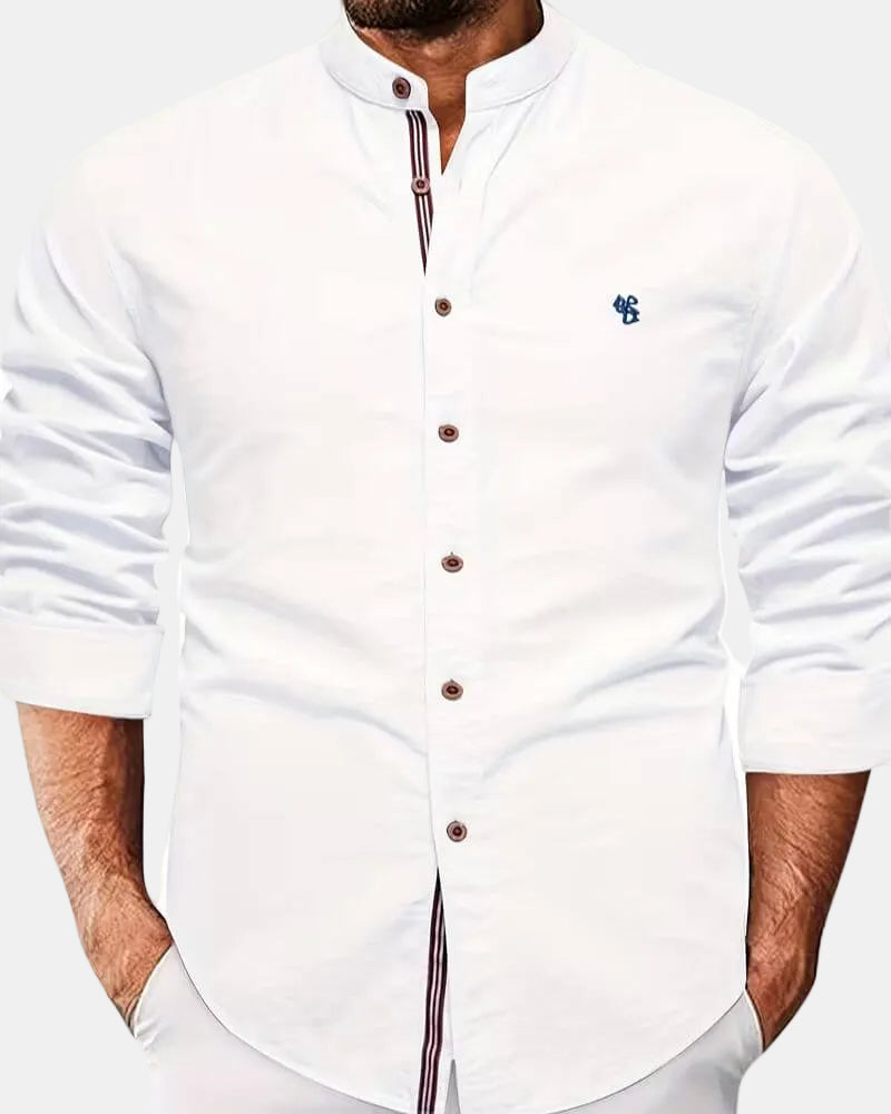 Effortless Linen Shirt for Women with Mandarin Collar Long Sleeve Button Front Casual Style