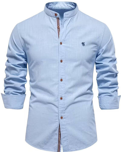 Effortless Linen Shirt for Women with Mandarin Collar Long Sleeve Button Front Casual Style