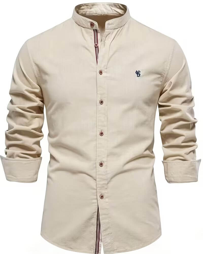 Effortless Linen Shirt for Women with Mandarin Collar Long Sleeve Button Front Casual Style