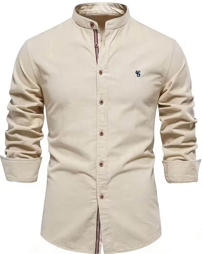 Effortless Linen Shirt for Women with Mandarin Collar Long Sleeve Button Front Casual Style