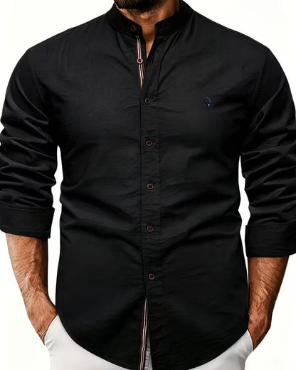Effortless Linen Shirt for Women with Mandarin Collar Long Sleeve Button Front Casual Style
