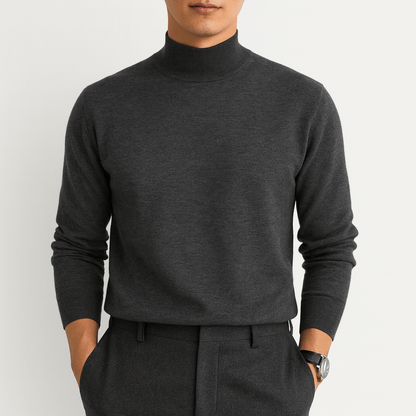 Comfortable Grey Ribbed Knit Sweater for Women with Mock Neck Long Sleeve Fitted Casual Style