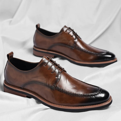 Elegant Leather Derby Shoe for Women with Lace Up Burnished Cap Toe Formal Style