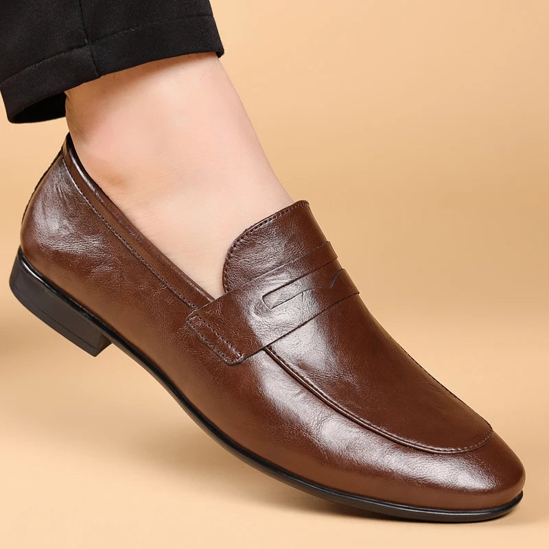 Elegant Leather Penny Loafer for Women with Apron Toe Slip On Sleek Style