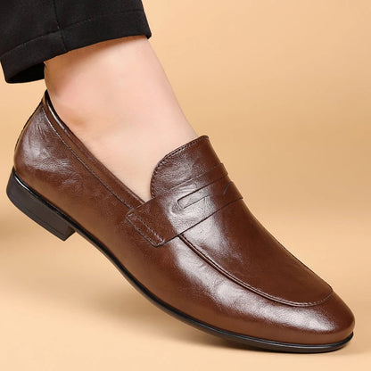 Elegant Leather Penny Loafer for Women with Apron Toe Slip On Sleek Style