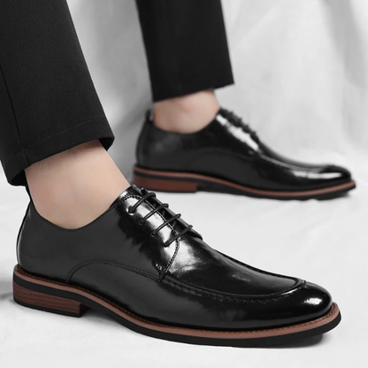 Elegant Leather Derby Shoe for Women with Lace Up Burnished Cap Toe Formal Style