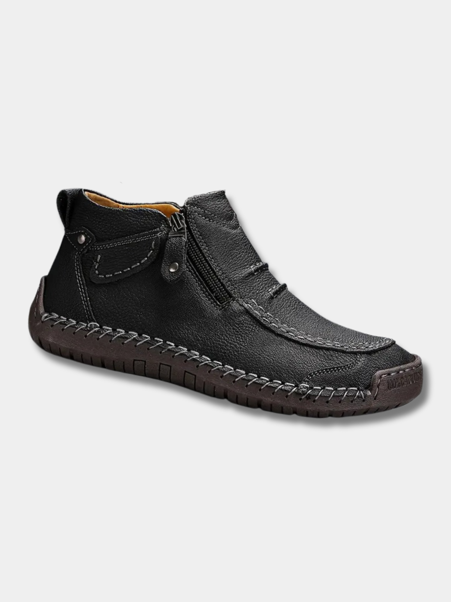Effortless Leather Ankle Boots for Women with Zip Front Hand Stitched Moc Toe Casual Style