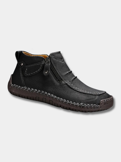 Effortless Leather Ankle Boots for Women with Zip Front Hand Stitched Moc Toe Casual Style