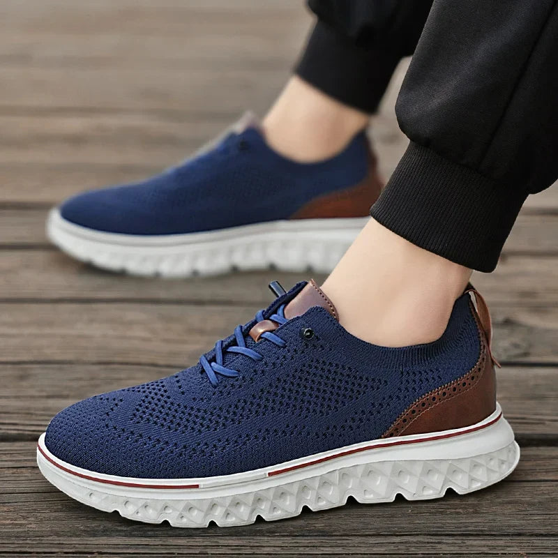 Effortless Knit Mesh Fashion Sneaker for Women with Lace Up Brogue Trim Lightweight Casual Style