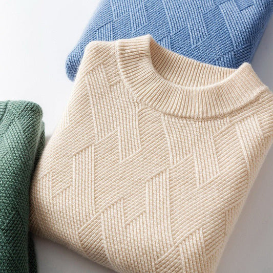 Comfortable Beige Textured Knit Sweater for Women with Crew Neck Long Sleeve Relaxed Oversized Style