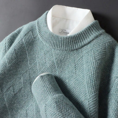 Comfortable Beige Textured Knit Sweater for Women with Crew Neck Long Sleeve Relaxed Oversized Style