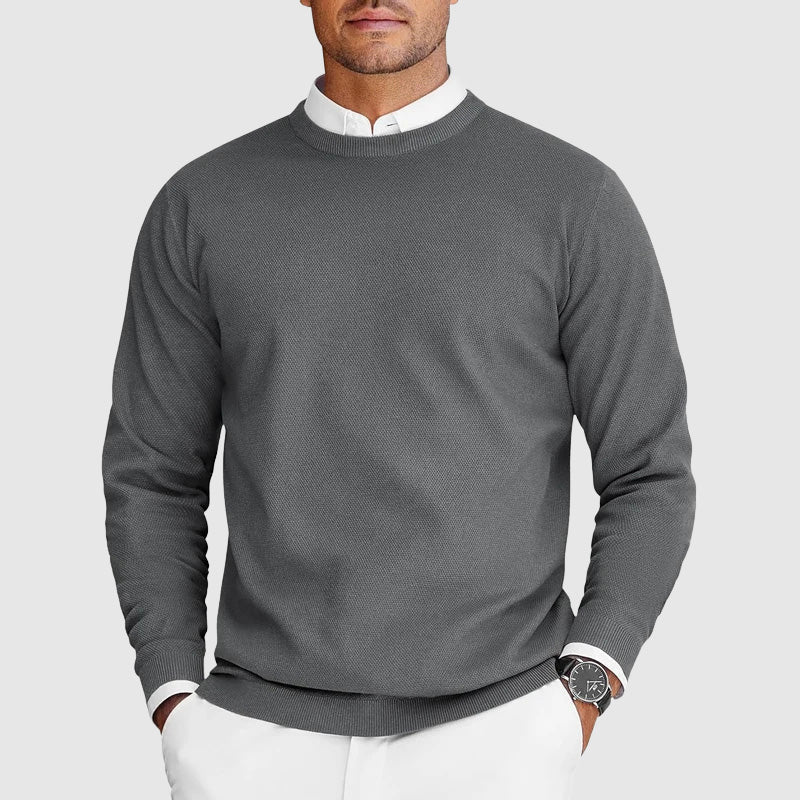 Comfortable Black Knit Sweater for Women with Crew Neck Long Sleeve Ribbed Cuff Relaxed Style