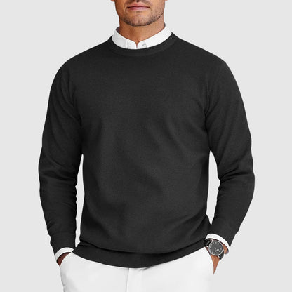 Comfortable Black Knit Sweater for Women with Crew Neck Long Sleeve Ribbed Cuff Relaxed Style