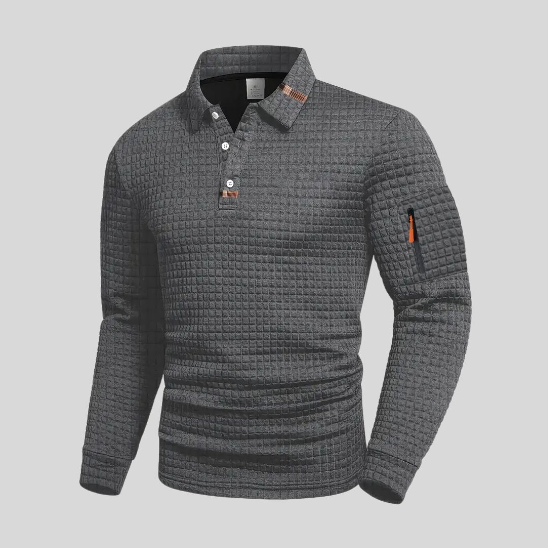 Effortless Waffle Knit Polo Shirt for Women with Collar Long Sleeve Zip Pocket Casual Style