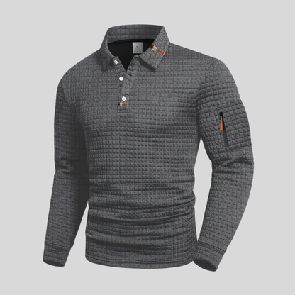 Effortless Waffle Knit Polo Shirt for Women with Collar Long Sleeve Zip Pocket Casual Style
