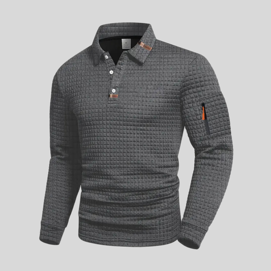 Effortless Waffle Knit Polo Shirt for Women with Collar Long Sleeve Zip Pocket Casual Style
