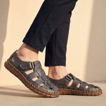 Comfortable Leather Fisherman Sandal for Women with Closed Toe Woven Strap Hand Stitched Style