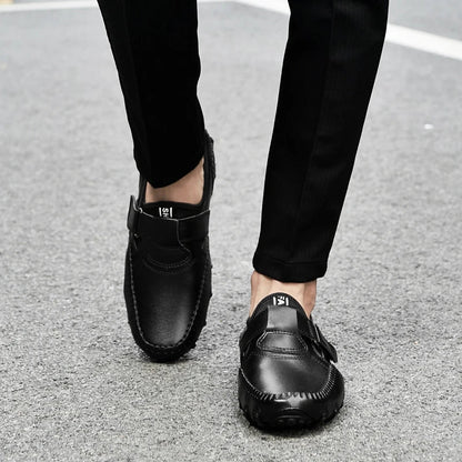 Effortless Leather Driving Loafers for Women with Hook and Loop Strap Hand Stitched Moc Toe Casual Style