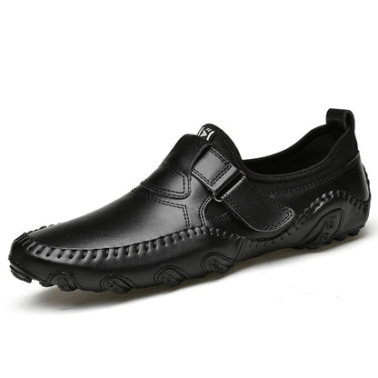 Effortless Leather Driving Loafers for Women with Hook and Loop Strap Hand Stitched Moc Toe Casual Style