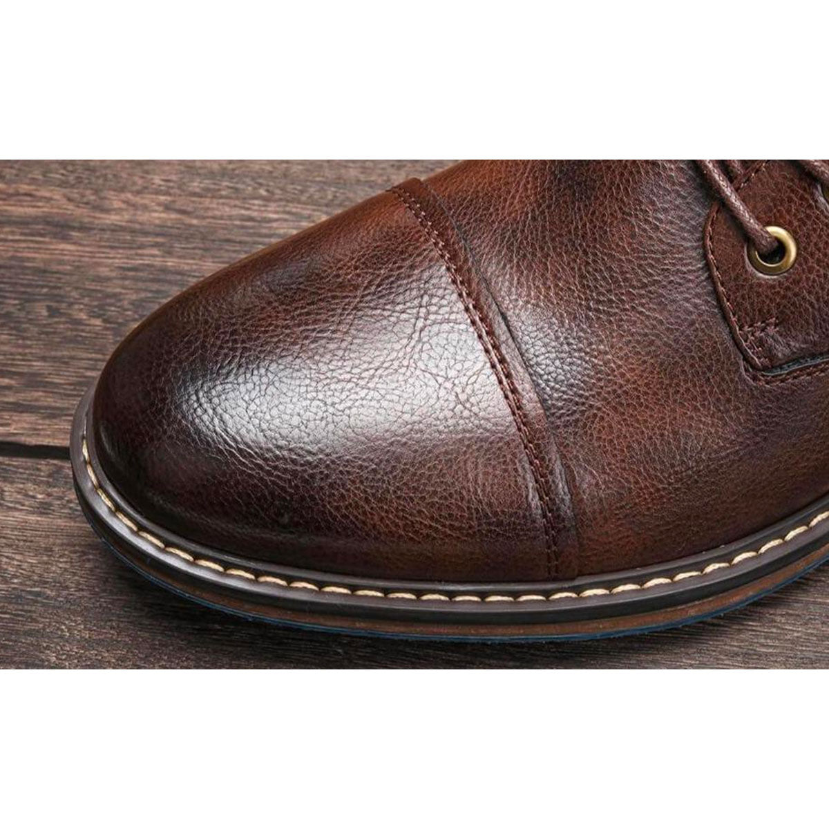 Stylish Brown Leather Combat Boot for Women with Cap Toe Lace Up Side Zip Style