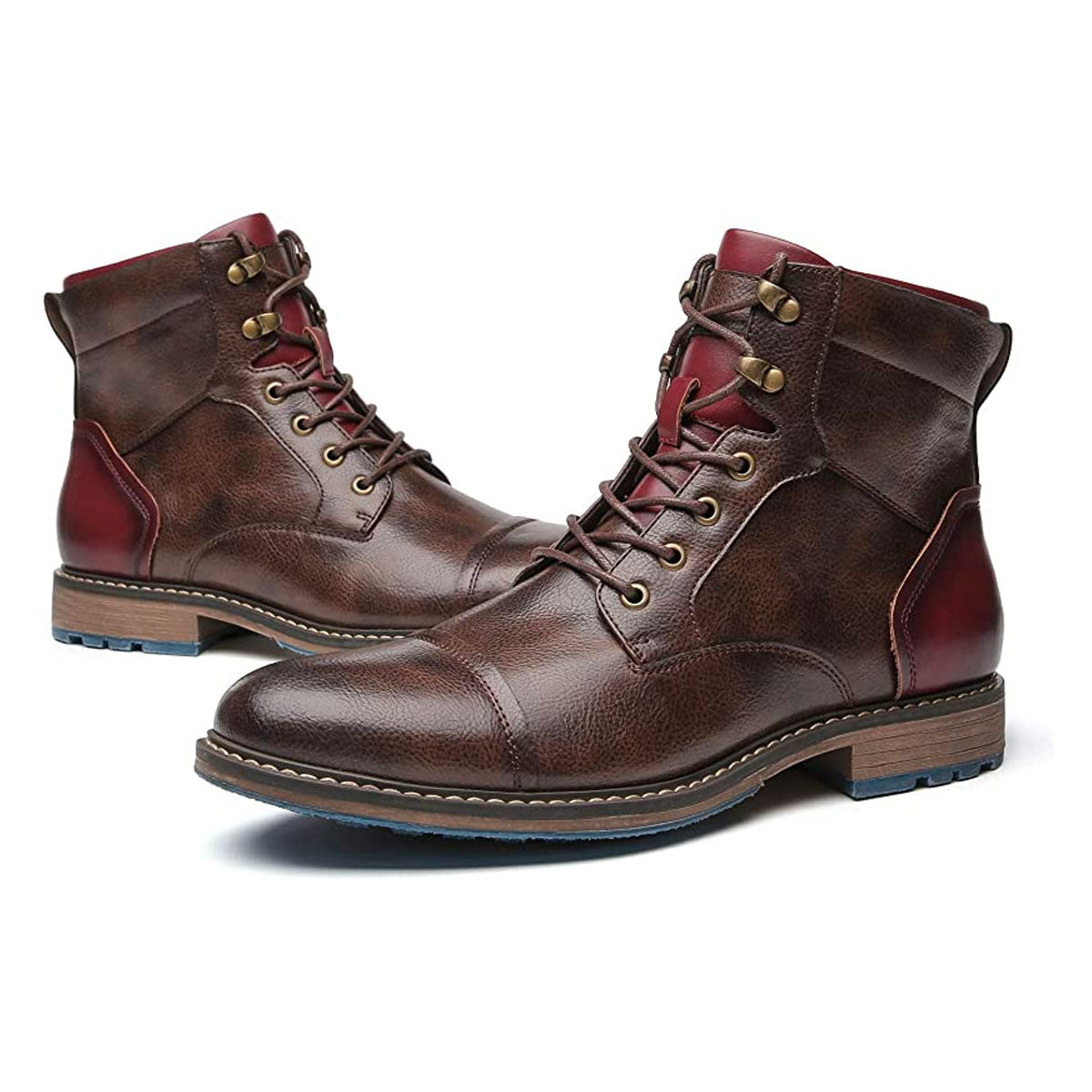 Stylish Brown Leather Combat Boot for Women with Cap Toe Lace Up Side Zip Style