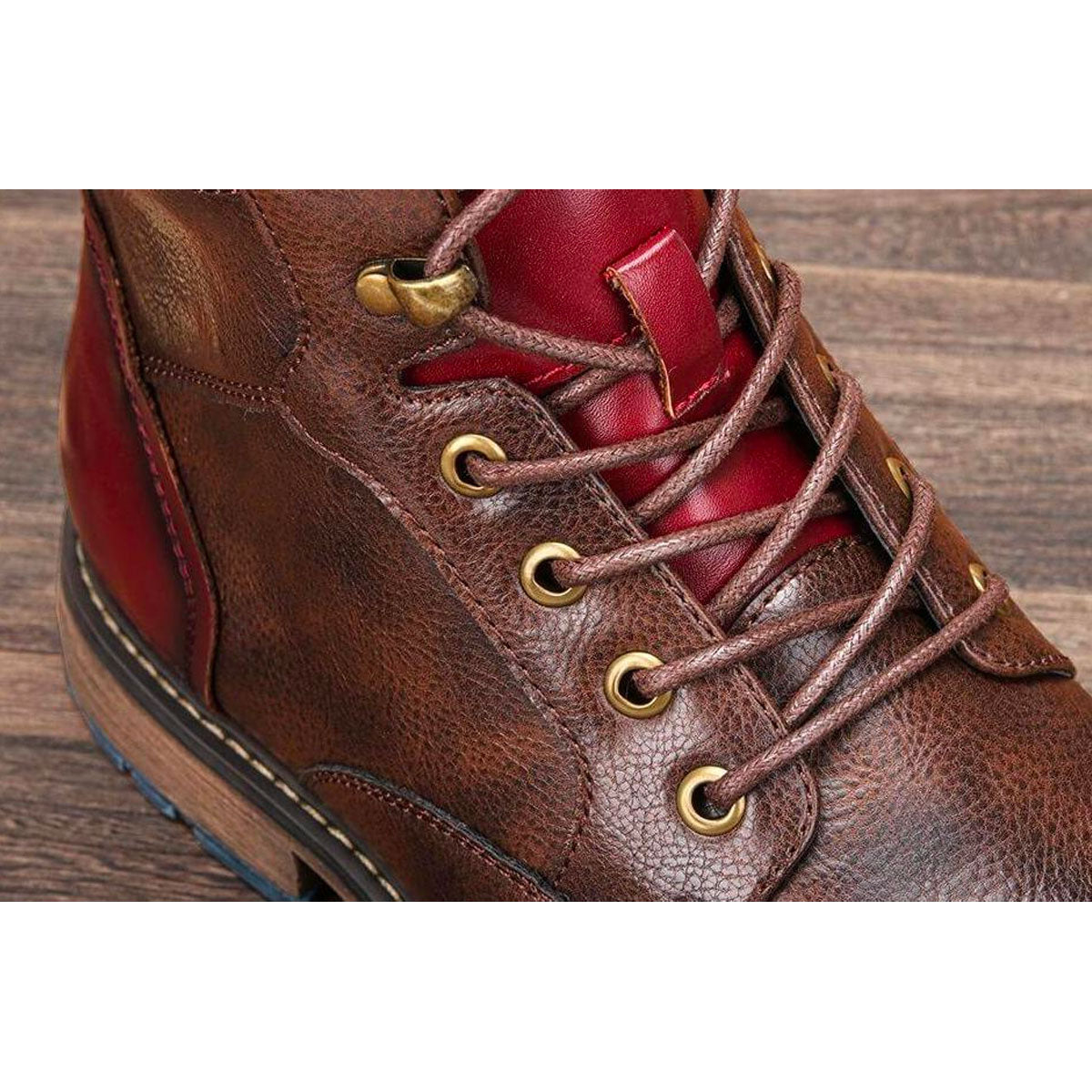 Stylish Brown Leather Combat Boot for Women with Cap Toe Lace Up Side Zip Style