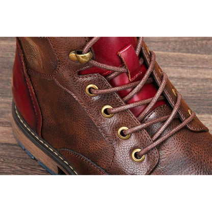 Stylish Brown Leather Combat Boot for Women with Cap Toe Lace Up Side Zip Style