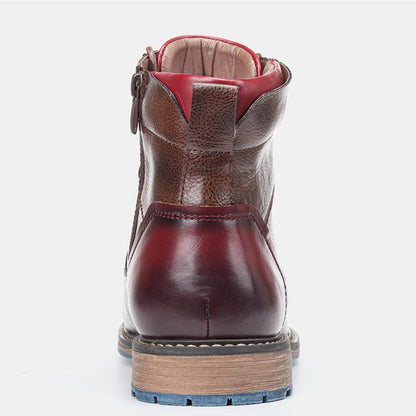 Stylish Brown Leather Combat Boot for Women with Cap Toe Lace Up Side Zip Style