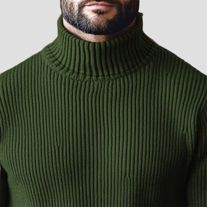 Comfortable Olive Green Ribbed Sweater for Women with High Neck Long Sleeve Fitted Knit Style