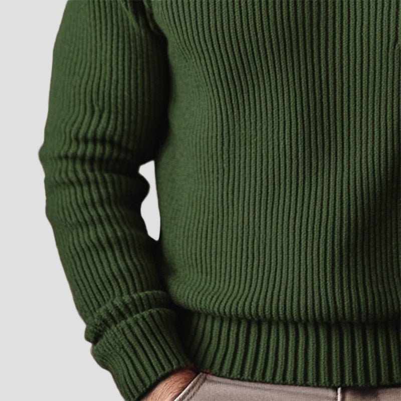 Comfortable Olive Green Ribbed Sweater for Women with High Neck Long Sleeve Fitted Knit Style