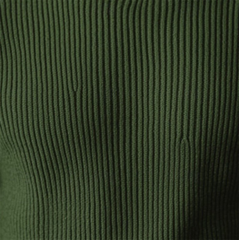 Comfortable Olive Green Ribbed Sweater for Women with High Neck Long Sleeve Fitted Knit Style