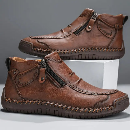 Effortless Leather Ankle Boots for Women with Zip Front Hand Stitched Moc Toe Casual Style