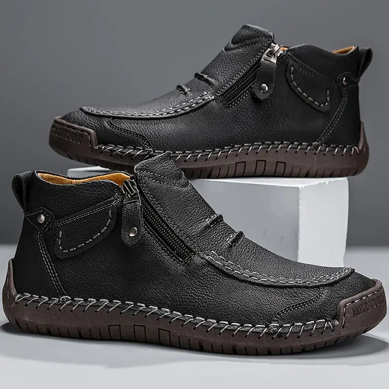 Effortless Leather Ankle Boots for Women with Zip Front Hand Stitched Moc Toe Casual Style
