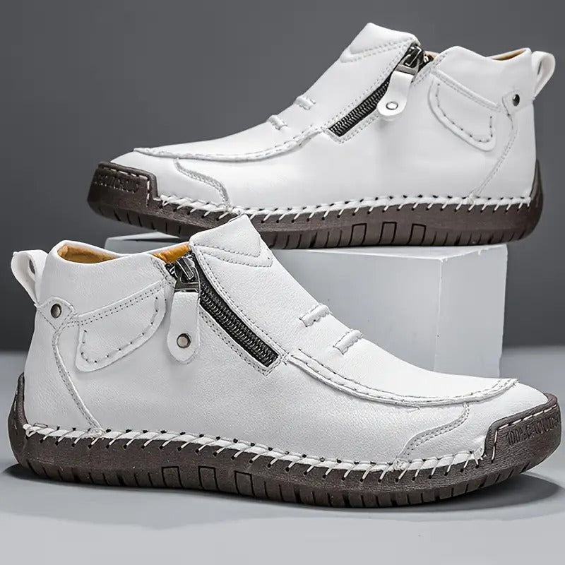 Effortless Leather Ankle Boots for Women with Zip Front Hand Stitched Moc Toe Casual Style