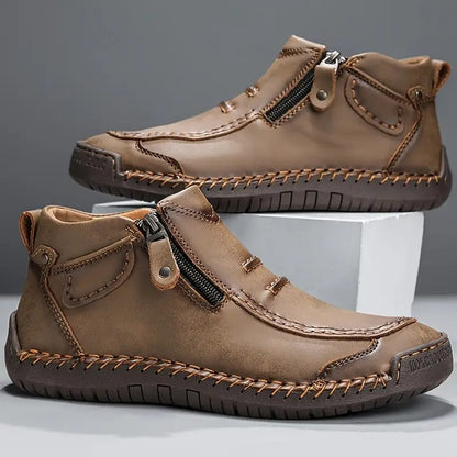Effortless Leather Ankle Boots for Women with Zip Front Hand Stitched Moc Toe Casual Style