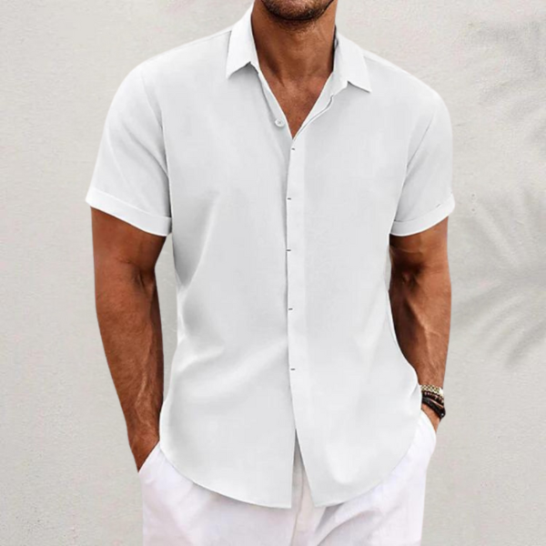 Effortless Linen Shirt for Women with Collar Short Sleeve Button Front Relaxed Casual Style
