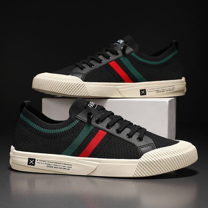 Stylish Knit Sneaker for Women with Lace Up Low Top Striped Trim Casual Style