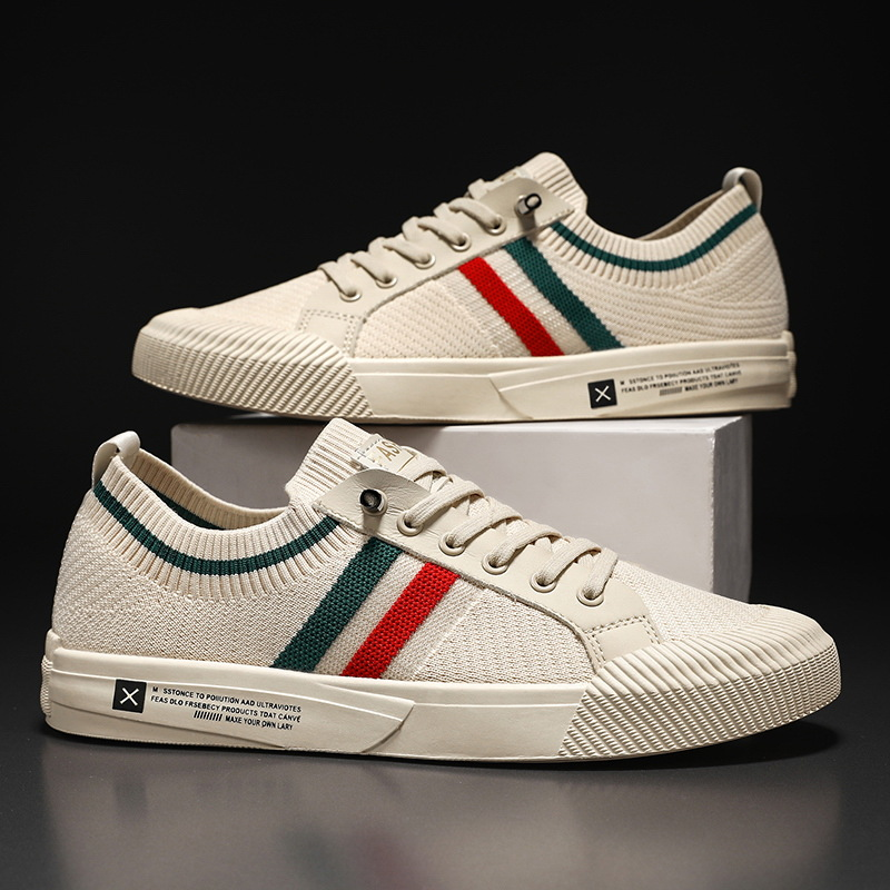 Stylish Knit Sneaker for Women with Lace Up Low Top Striped Trim Casual Style