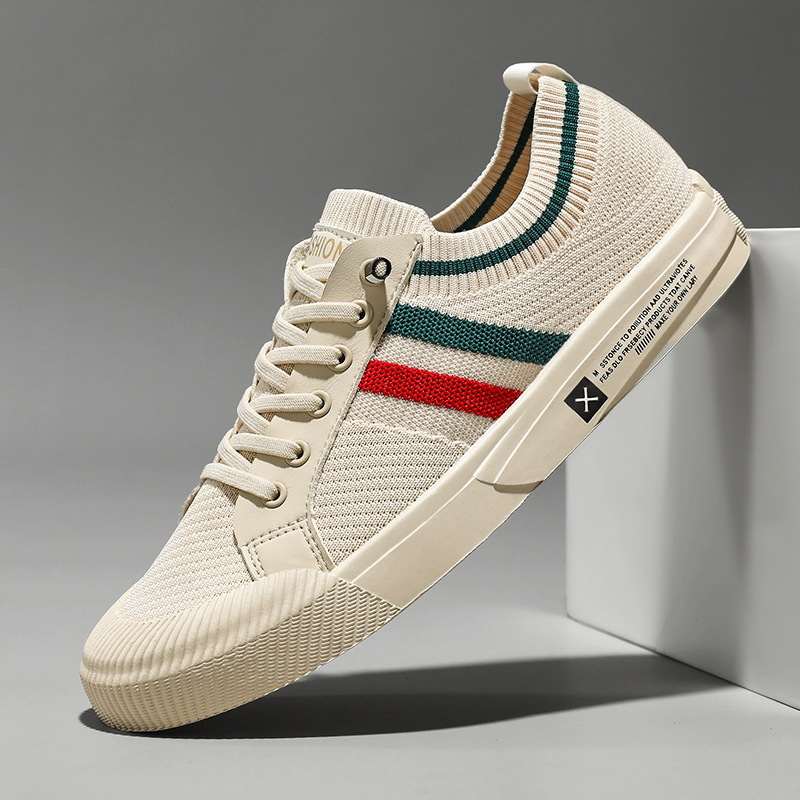 Stylish Knit Sneaker for Women with Lace Up Low Top Striped Trim Casual Style